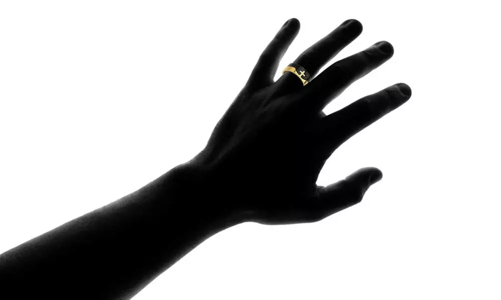 Spikes Men's Two Tone Stainless Steel Cross Puzzle Ring - Second Medium