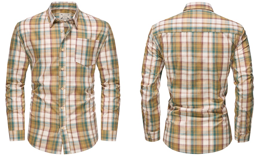 Image 7: Blu Apparel Men's Long Sleeve Checked Cotton Shirt