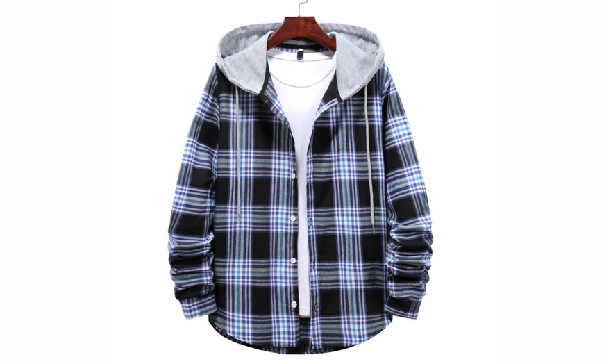 Image 9: Men's Hooded Check Shirt Jacket