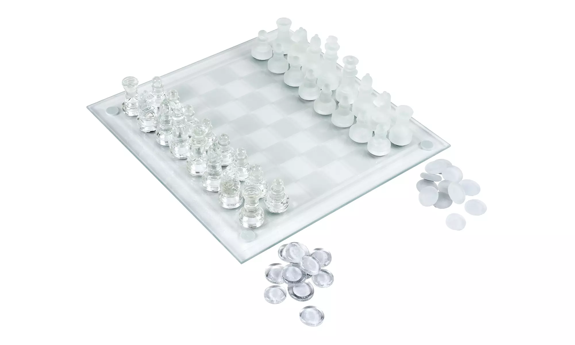 Clear Frosted Glass Chess and Checker Board Set - Second Medium