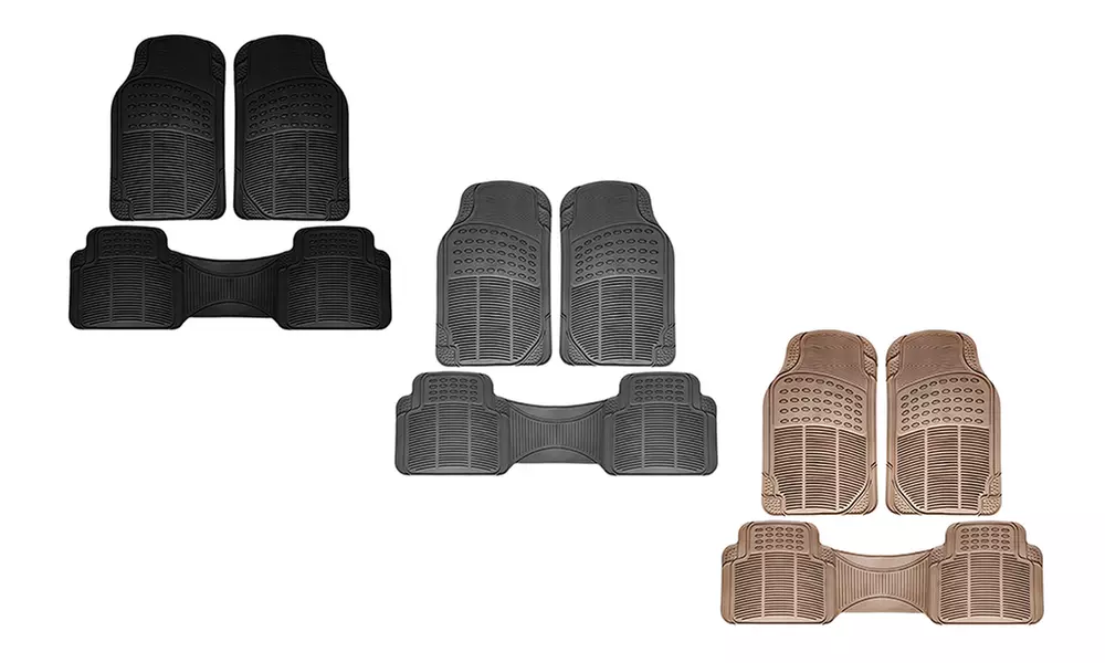 Universal Fit Ridged Rubber Car Floor Mats (3-Piece Set) - Primary Image