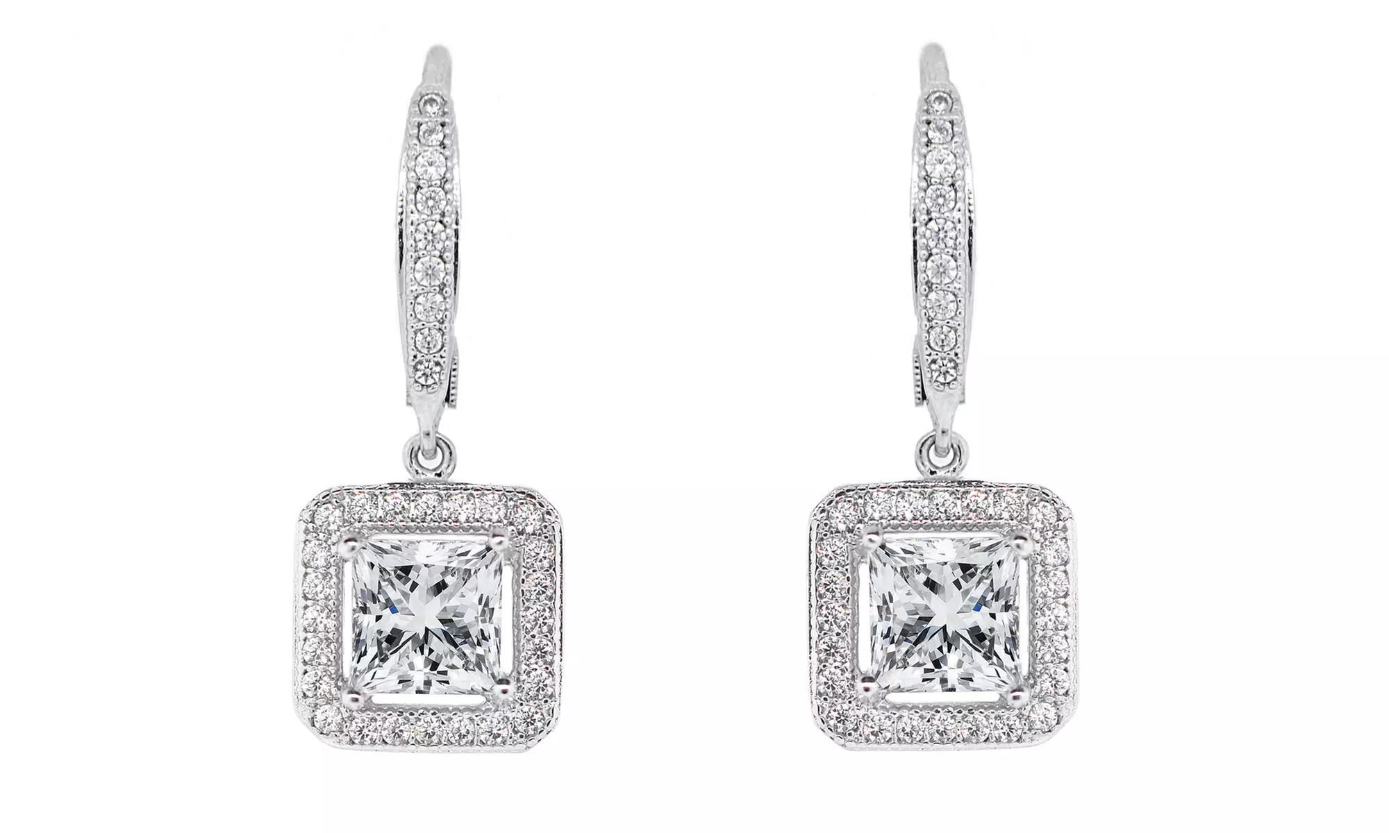 7.00 CTTW Princess Cut Halo Drop Earrings with Swarovski Elements - Primary Image