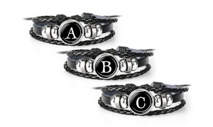 Multi-Woven Braided Faux Leather Initial Letter Disc Bracelet