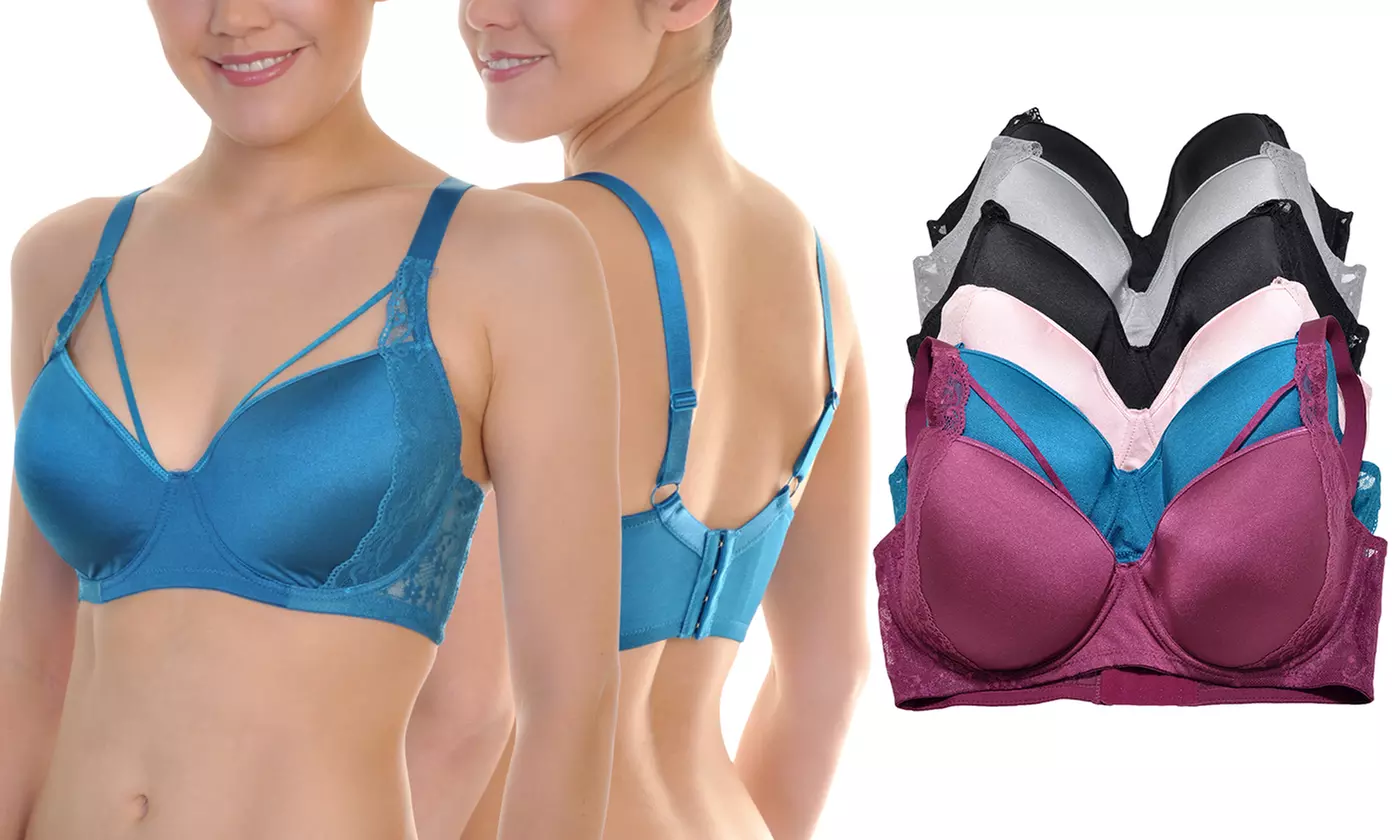 Wired, Padded Bra with Lace and Straps Accent (6-Pack) in C-DD Cup - Primary Image