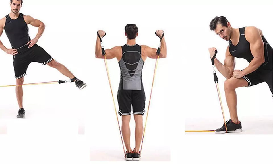 Lot de 5 bandes de résistance, 2 sangles de cheville, 2 poignées, une ancre de porte et un sac - Image 4