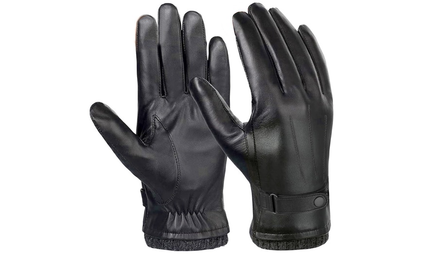 Image 3: One or Two Pairs of Men's Touchscreen PU Leather Gloves