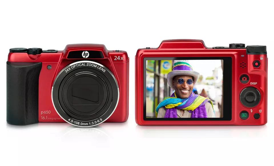 HP p650 16.1MP Digital Camera with 24x Optical Zoom and 25mm Wide-Angle Lens in Red or White. Free Returns. - Second Medium