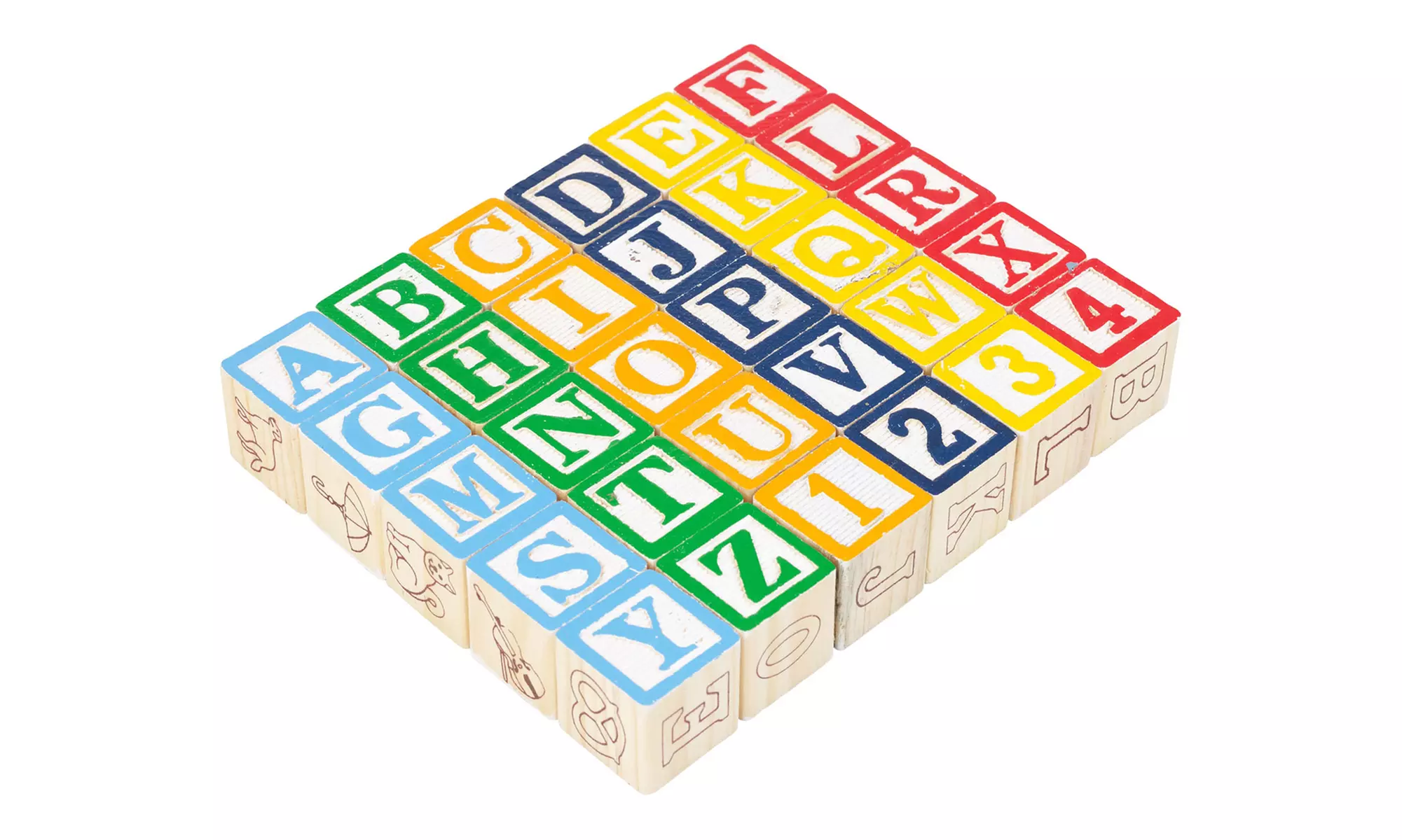 Set de 30 cubes en bois pour l'apprentissage des lettres, chiffres, symboles, animaux et couleurs - Second Medium