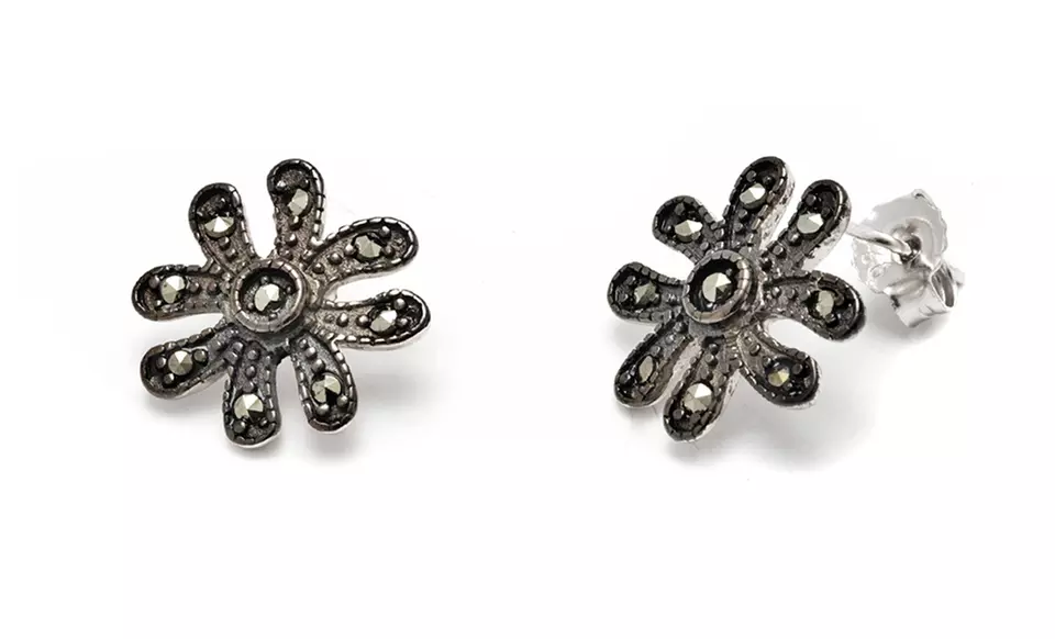 Sterling Silver and Genuine Marcasite Earrings - Second Medium