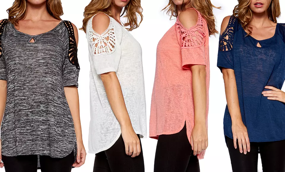 Women's Plus Size Cold Shoulder Top - Primary Image