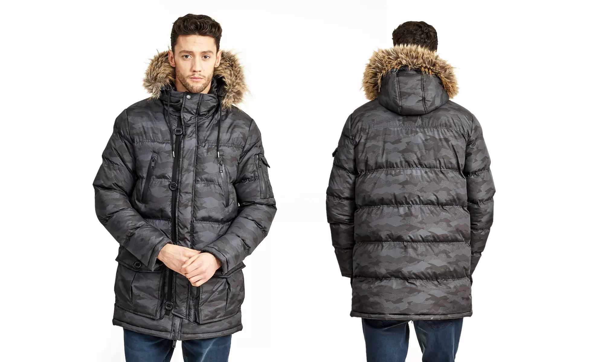 Brave Soul Men's Heavyweight Parka with Faux Fur Hood (Size M) - Primary Image