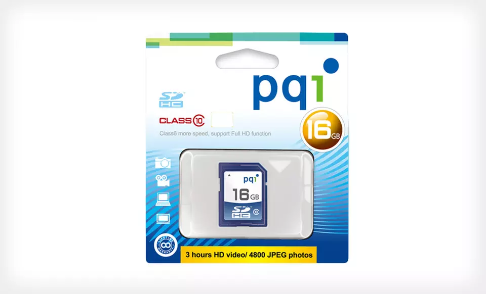 8-, 16-, or 32-Gigabyte PQI SDHC Class-10 Flash Memory Card (Up to 88% Off) - Second Medium