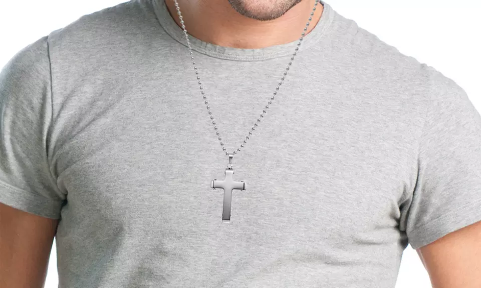 Two Tone Stainless Steel Cross Pendant Necklace - Second Medium