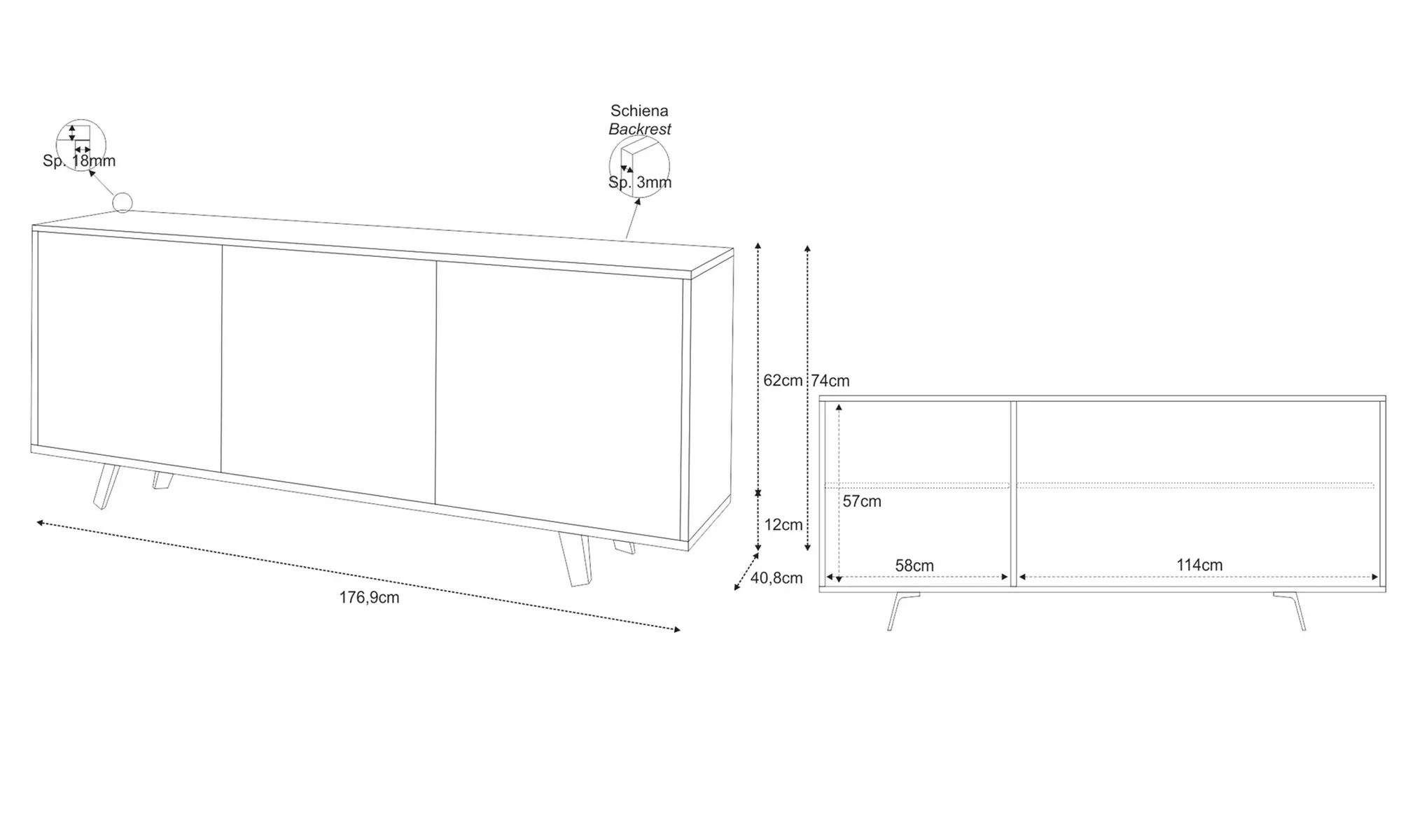 Madia di design, disponibile in 3 modelli e vari colori