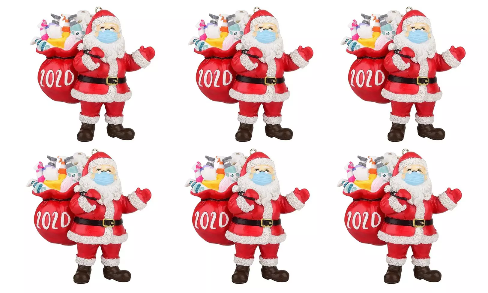 2020 Quarantine Christmas Santa Claus Hanging Ornament (1-, 3-, or 6-Pack) - Primary Image