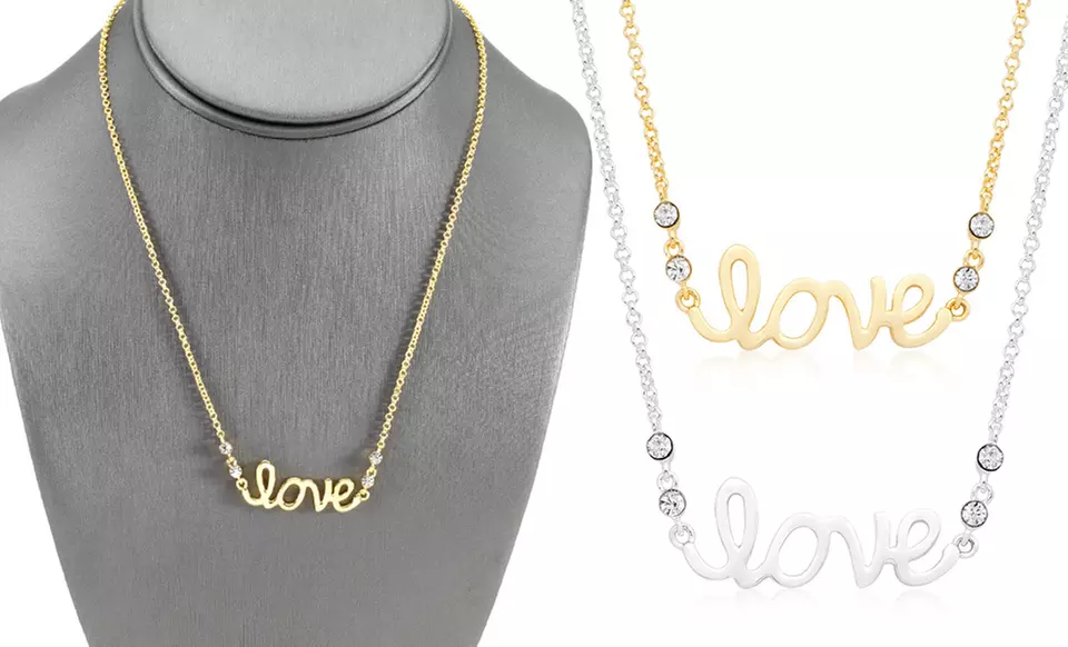 $12 for a Love, Faith, Truth, & XOXO Script Necklace with Swarovski Elements ($49.99 List Price). Free Returns. - Second Medium