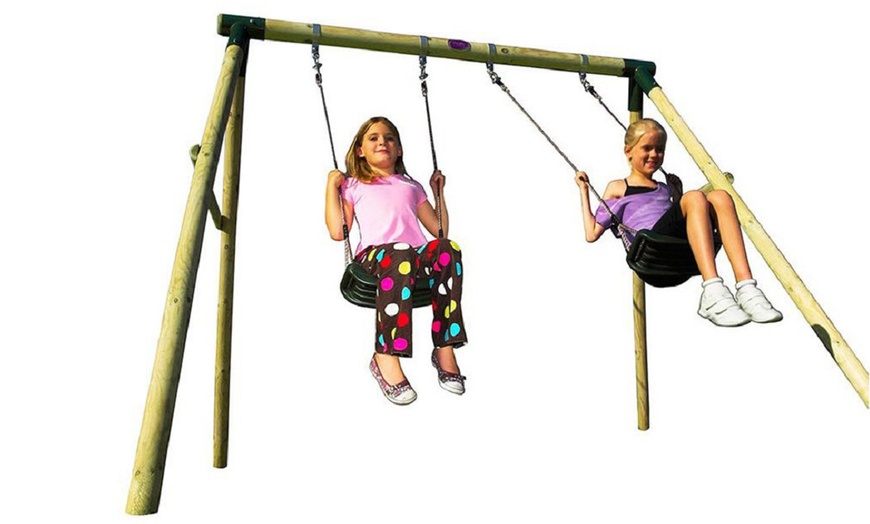 Image 12: Plum Wooden Swing Set