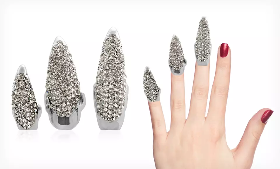 $9.99 for a Set of 3 Austrian Crystal Nail Rings in Black, Champagne, or White ($79.99 List Price). Free Returns. - Primary Image