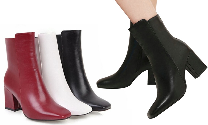 Image 1: Square Toe Ankle Boots
