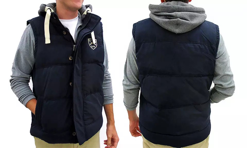 Men's Down-Filled Vest with Removable Hoodie - Primary Image