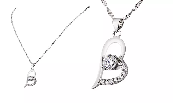 18ct White Gold-Plated Heart Necklace and Earrings Set Made With SWAROVSKI ELEMENTS for £7.99 (84% Off) - Image 4