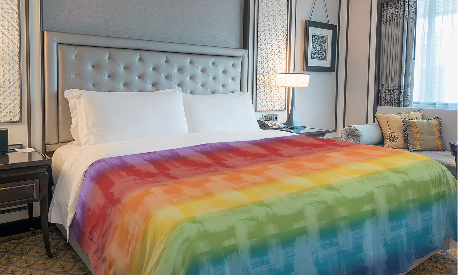 Copriletto primavera-estate Arcobaleno Made in Italy in 100% cotone, disponibile in 3 misure e 3 colori - Primary Image