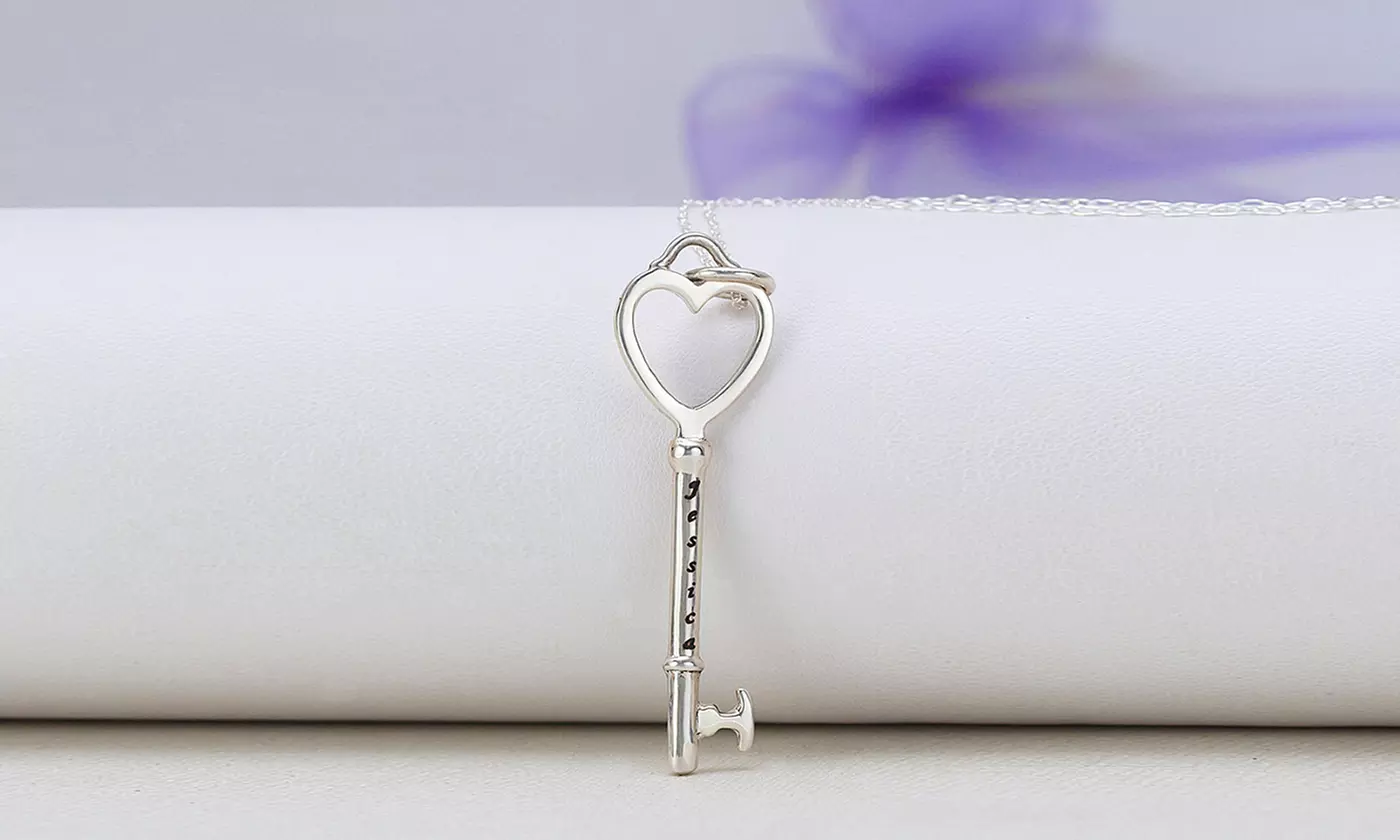 $10 for an Engraved-Key Pendant Necklace Plated in Sterling Silver from MonogramHub ($65 Value) - Primary Image