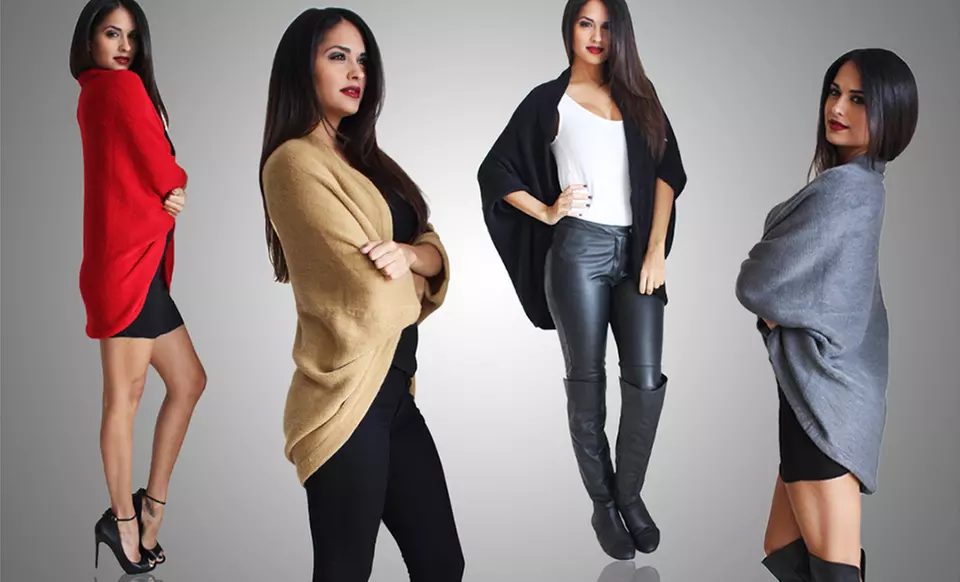 Oversize Convertible Shrug/Scarf in Black, Camel, Gray, or Red. Free Returns. - Primary Image