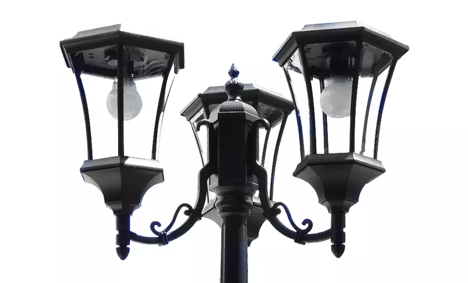 Solar-Powered 3-Head Lamp Post and Planter - Primary Image