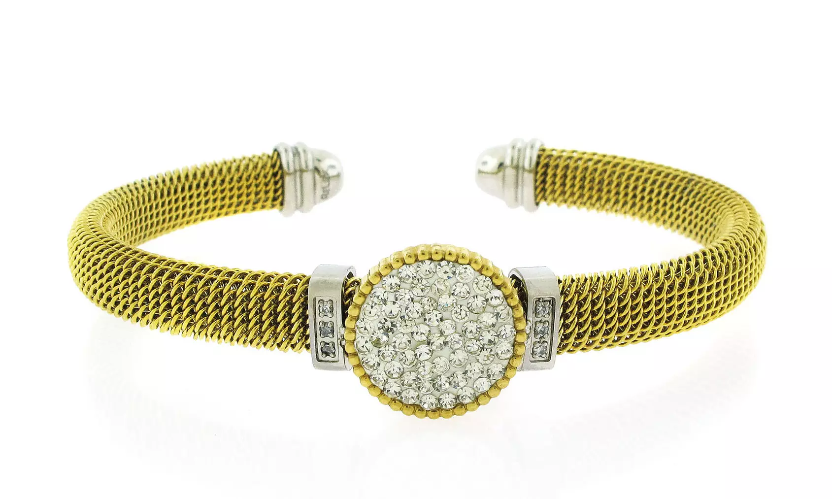 Mesh Cuff Bangle with Swarovski Elements in 18K Gold-Plated Stainless Steel - Second Medium