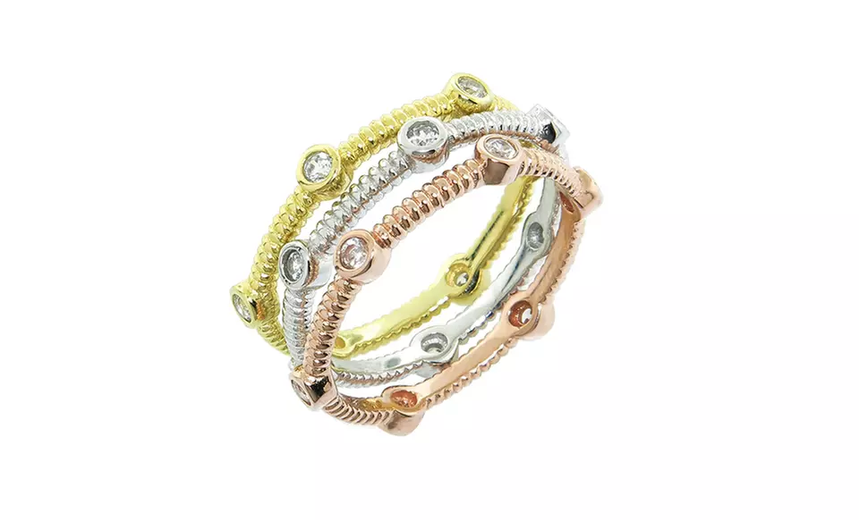 Tri-Color 3-Piece Stackable Sterling Silver Rings. - Primary Image