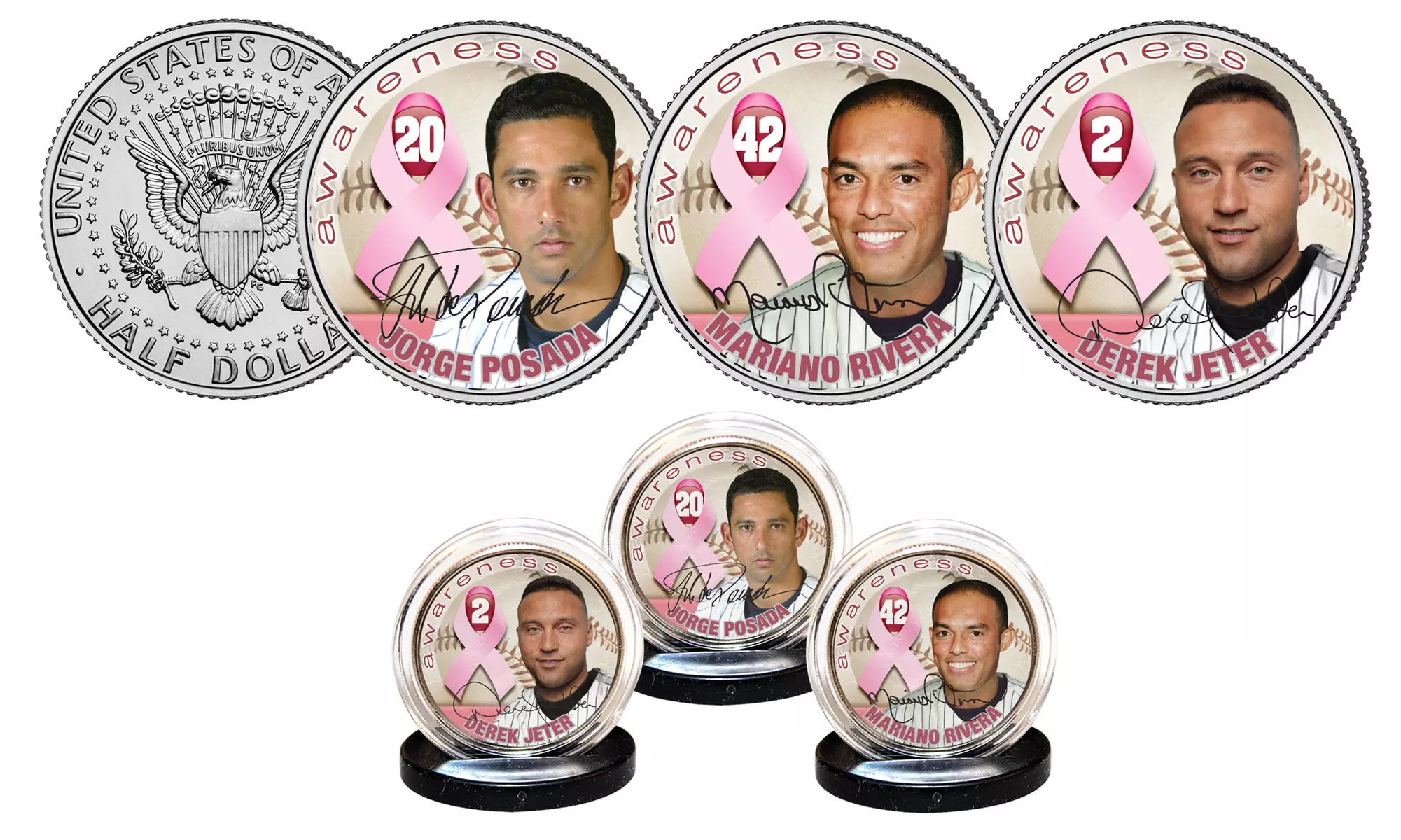 New York Yankees Legends Cancer Awareness JFK Half-Dollar Set (3-Piece) - Primary Image