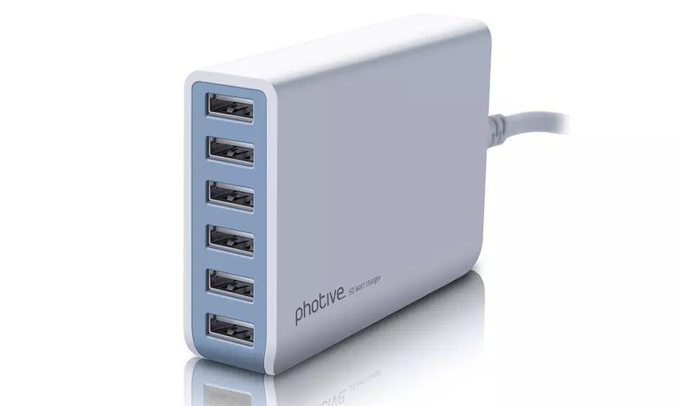 Photive 50-Watt 6-Port Intelligent Rapid USB Desktop Charger with Auto Detect Technology - Second Medium