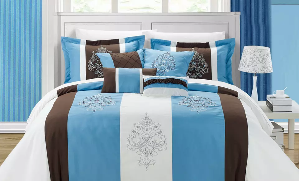 Embroidered 8-Piece Comforter Set. Multiple Sizes and Designs Available. Free Returns. - Second Medium
