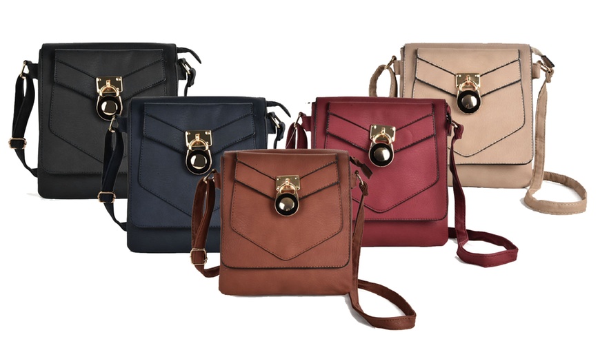 boxy push lock crossbody bag