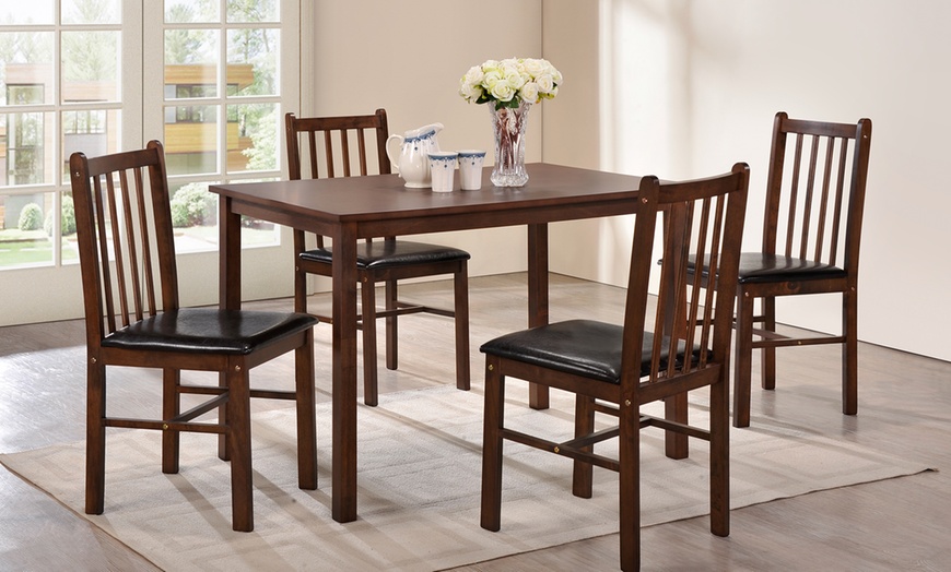 Image 2: Wooden Dining Table with 4 Chairs