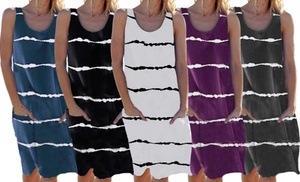 Round Neck Stripe Print Pocket Vest Dress