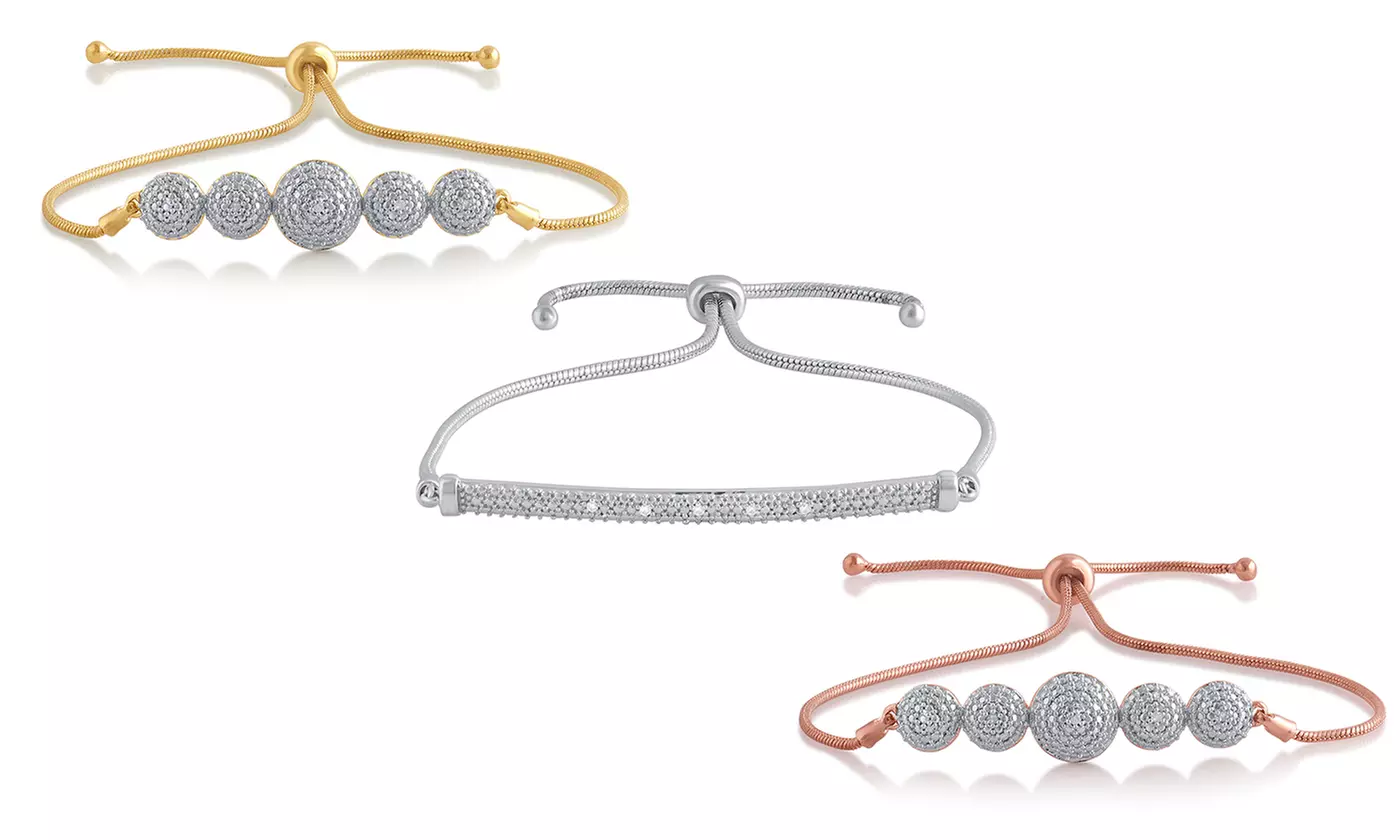 Clearance: Diamond Accent Bolo Adjustable Bracelet in 18K Gold Plated Brass - Primary Image