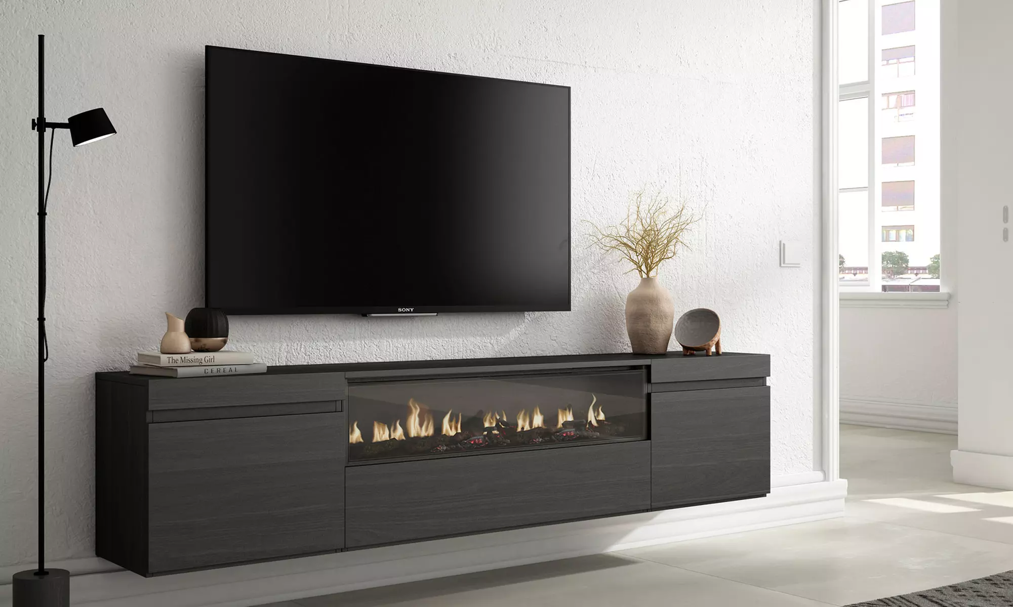 TV-Schrank mit/ohne LED-Elektrokamin