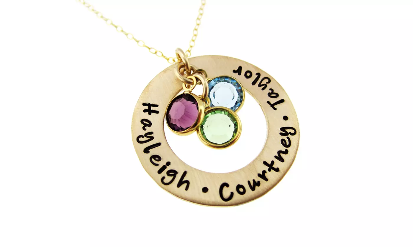 Golden Circle of Names I Love Pendant with Birthstone Crystals from Hannah Design (Up to 56% Off) - Primary Image