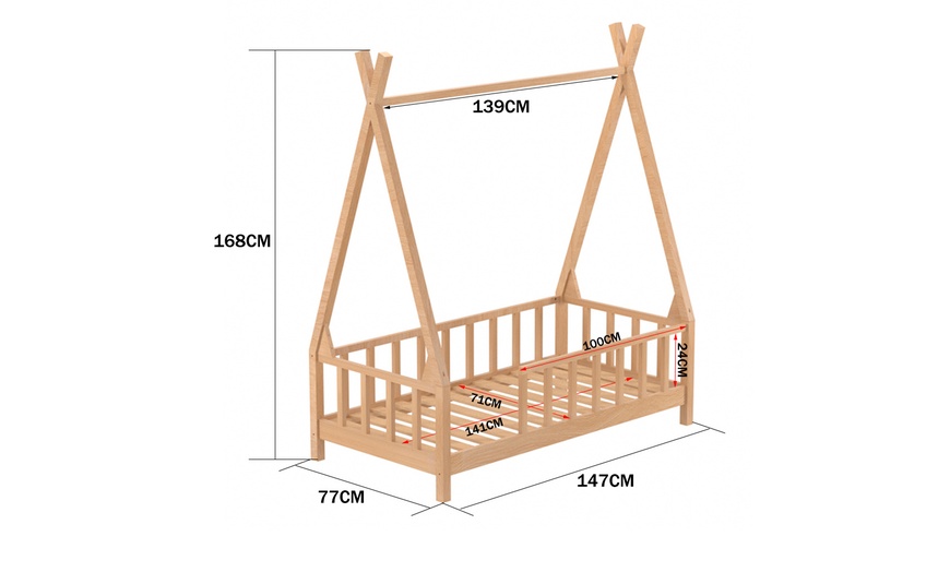 Image 6: Kids Pine Wood Tent Playhouse with Safety Fence