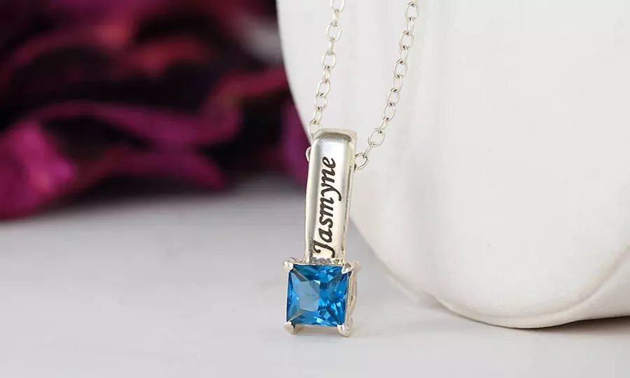 Mother's Necklace with Square-Shaped Birthstone Charms from Monogram Hub - Primary Image