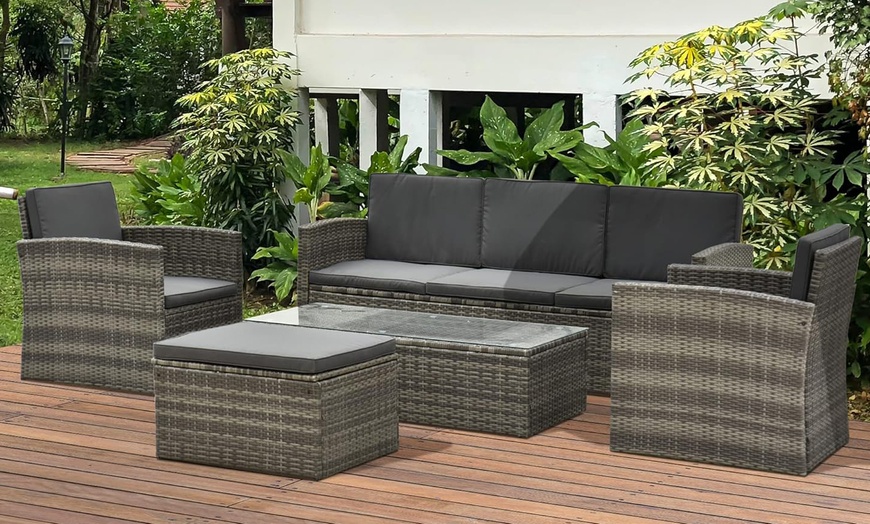 Image 1: Outsunny Outdoor Rattan Garden Furniture Set