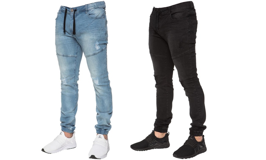 Image 1: Men's Self-Cuffed Ripped Jeans