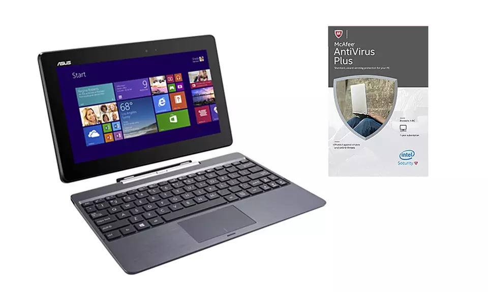 ASUS 10.1" Transformer Laptop with Intel Quad-Core Processor and Optional McAfee AntiVirus Plus (Refurbished) - Second Medium