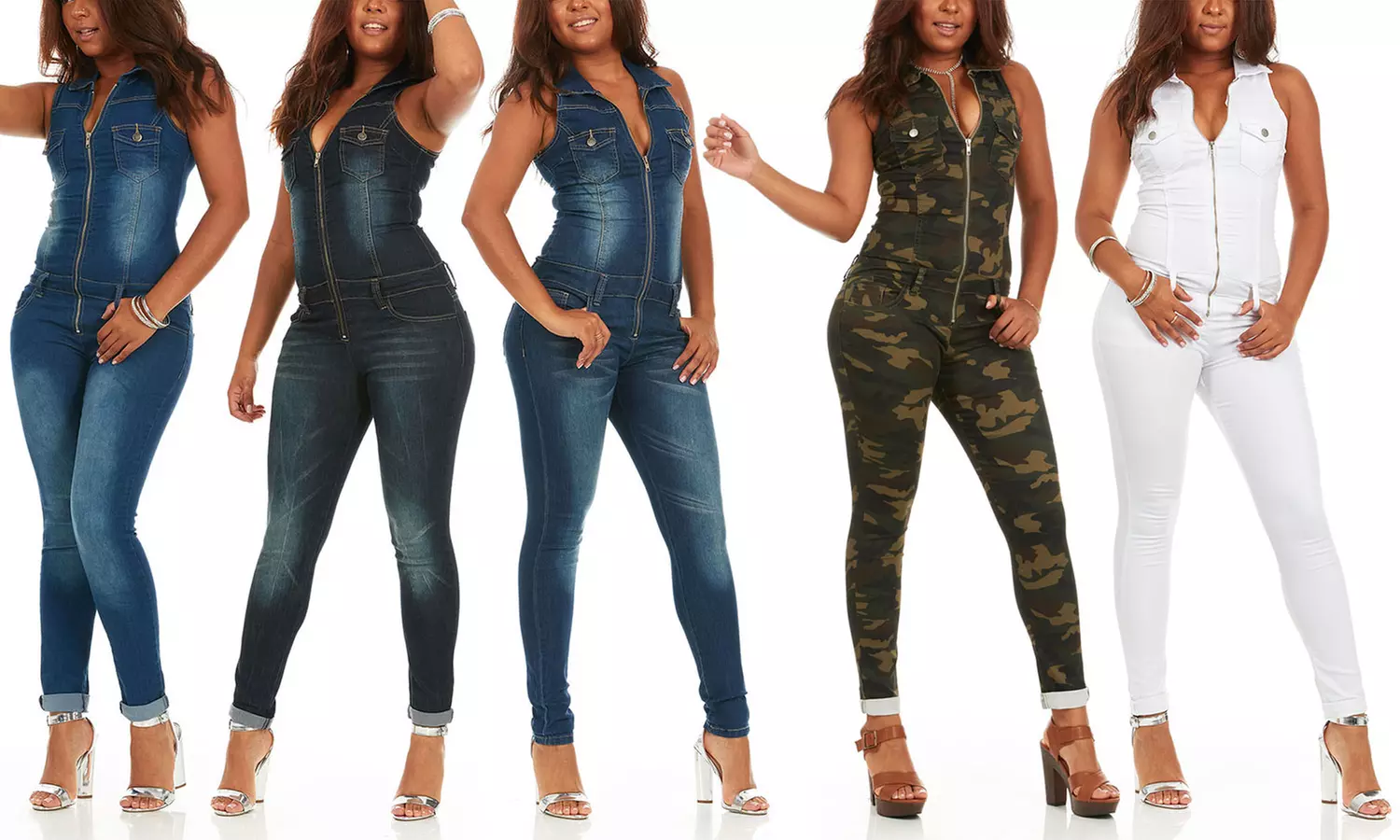 Smart Jeans Women's Denim Sleeveless Skinny-Fit Jumpsuit. Junior and Plus Sizes Available. - Primary Image