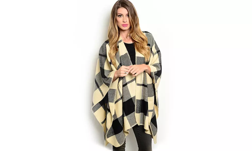 Fall Plaid Poncho Wrap - Image 4