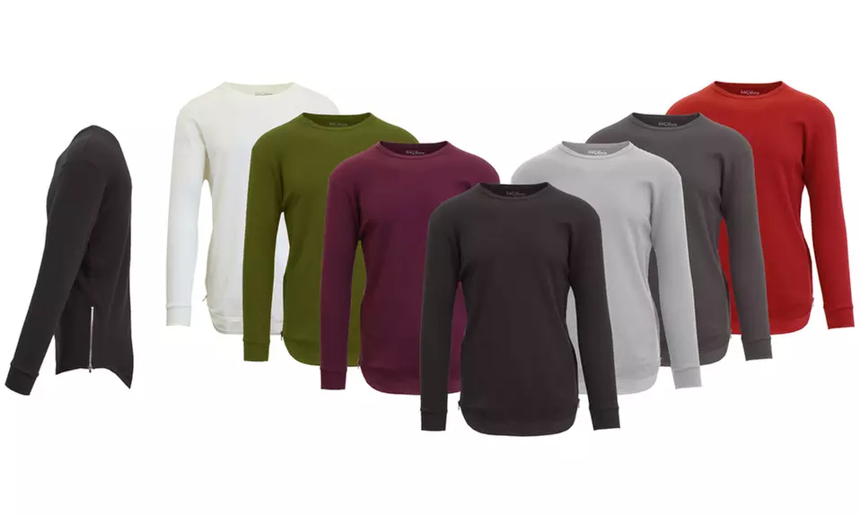 Men's Long-Sleeve Crew-Neck Scallop-Bottom Thermal Shirt with Side Zippers - Primary Image