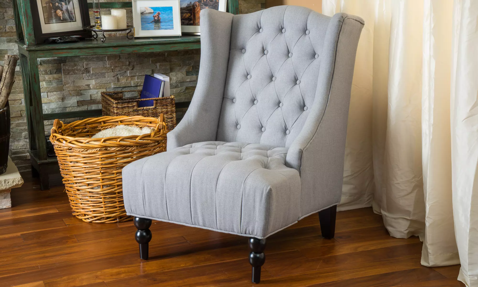 Clarice Tall Wingback Tufted Fabric Accent Chair - Primary Image