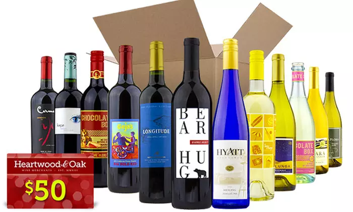 6 or 12 Bottles of Choose-Your-Own Premium Wine Plus $50 Gift Card from Heartwood & Oak (Up to 78% Off)   - Primary Image